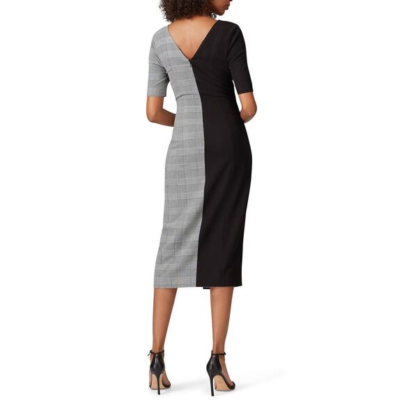 Fame and Partners Everly Black Plaid Button Front V-Neck Midi Dress Size 6 - Picture 3 of 16